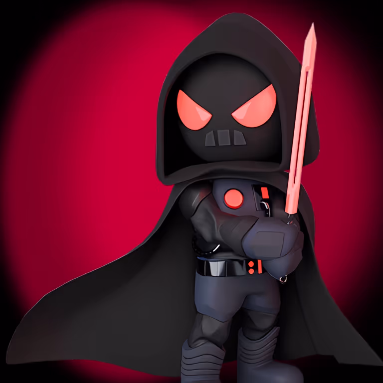 SlotsVader Casino dark knight standing in a neon-lit casino hall with glowing tables, symbolizing the final stage of the welcome adventure.